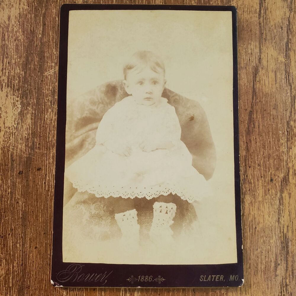 1886 Antique Cabinet Card Bernice Dennon Padfield Child Eyelet Dress Photo MO